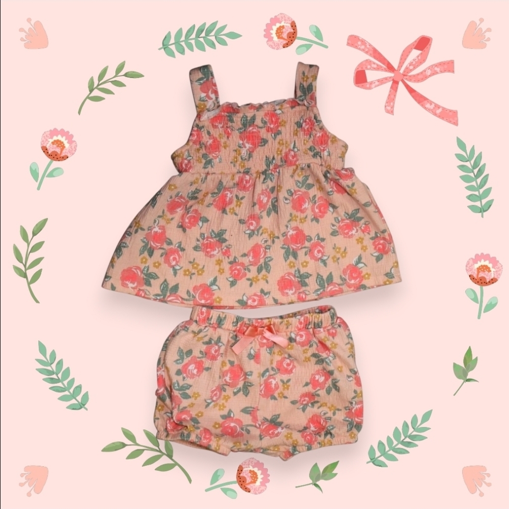 Nicole Miller 2-Piece Baby Girl Shorts and Top Set, Pink/Floral, Size 18 Months